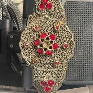 GORGEOUS Art Deco Large Filigree Brooch, Glass Stones#205960041421